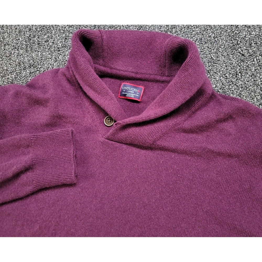 UNTUCKit Sweater Mens Large Purple Van Douzer Merino Wool Shawl Collar 40316
